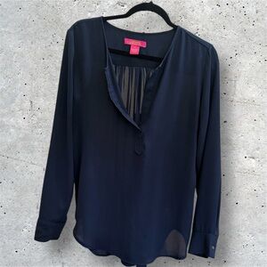 Catherine Malandrino Deep Navy Long Sleeve Shear Blouse